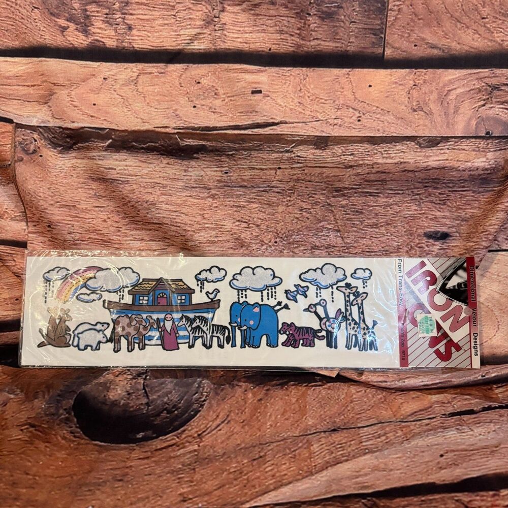 Vintage Trans-Easy Iron On Transfer Noah's Zoo 9715 Velour Dimensional Ark 90s